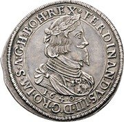 Austria Thaler Ferdinand III Graz 1640 KM# 881 FERDINANDVS III D G RO IM S A G H BOH REX coin obverse Austria Thaler Ferdinand III Graz 1640 KM# 881 FERDINANDVS III D G RO IM S A G H BOH REX coin obverse