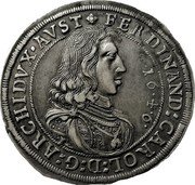 Austria Thaler Ferdinand Karl 1646 KM# 932.1 DVX·BVRGVND:COMES·TYROLIS coin obverse Austria Thaler Ferdinand Karl 1646 KM# 932.1 DVX·BVRGVND:COMES·TYROLIS coin obverse
