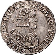 Austria Thaler Ferdinand III Vienna 1648 KM# 959 FERDINANDUS III D G R ( Y) I S A G H BO REX coin obverse Austria Thaler Ferdinand III Vienna 1648 KM# 959 FERDINANDUS III D G R ( Y) I S A G H BO REX coin obverse