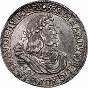 Austria Thaler Ferdinand III Vienna 1651 (c) KM# 975 FERDINANDVS III D G ROM ( Y) IM SE AV GE HV BO REX 1651 coin obverse