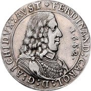 Austria Thaler Ferdinand Charles Shield 1652 KM# 932.2 FERDINAND CAROL D G ARCHIDVX AVST 1652 coin obverse Austria Thaler Ferdinand Charles Shield 1652 KM# 932.2 FERDINAND CAROL D G ARCHIDVX AVST 1652 coin obverse