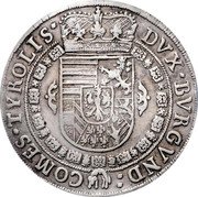 Austria Thaler Ferdinand Charles Shield 1652 KM# 932.2 DVX BVRGVND COMES TYROLIS coin reverse Austria Thaler Ferdinand Charles Shield 1652 KM# 932.2 DVX BVRGVND COMES TYROLIS coin reverse