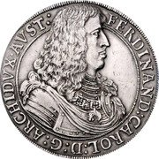 Austria Thaler Ferdinand Charles Archduke 1662 KM# 1200 FERDINAND CAROL D G ARCHIDVX AVST coin obverse Austria Thaler Ferdinand Charles Archduke 1662 KM# 1200 FERDINAND CAROL D G ARCHIDVX AVST coin obverse