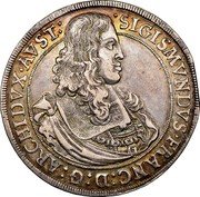 Austria Thaler Sigismund Franz 1665 KM# 1239.1 SIGISMVNDVS FRANC D G ARCHIDVX AVST coin obverse Austria Thaler Sigismund Franz 1665 KM# 1239.1 SIGISMVNDVS FRANC D G ARCHIDVX AVST coin obverse