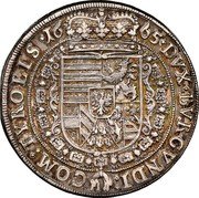 Austria Thaler Sigismund Franz 1665 KM# 1239.1 DVX LVRGVNDI COM TYROLIS 16 65 coin reverse Austria Thaler Sigismund Franz 1665 KM# 1239.1 DVX LVRGVNDI COM TYROLIS 16 65 coin reverse