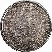 Austria Thaler Leopold I Vienna 1670 (r) KM# 1268.1 ARCHID AVS DVX B CO TYR coin reverse Austria Thaler Leopold I Vienna 1670 (r) KM# 1268.1 ARCHID AVS DVX B CO TYR coin reverse