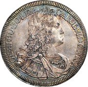 Austria Thaler Karl VI Hall 1725 KM# 1617 CAROL VI D G R I S A GE HI HU BO REX coin obverse Austria Thaler Karl VI Hall 1725 KM# 1617 CAROL VI D G R I S A GE HI HU BO REX coin obverse