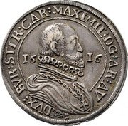 Austria Thaler Maximilian III Hall 1616 CO KM# 205.2 MAXIMIL D G AR AV (CO) DVX BVR STIR CAR coin obverse