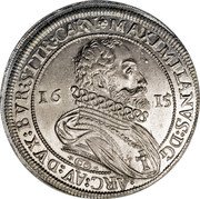 Austria Thaler Maximilian III Hall 1615 CO KM# 188.3 MAXIMILIANVS D G / ARC AV DVX BVR STIR CARN coin obverse