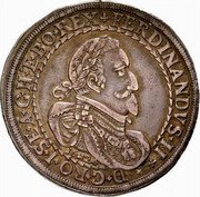 Austria Thaler (Ferdinand II St Veit) KM# 526 FERDINANDVS II D G RO I SE A G H ET BO REX 1624 coin obverse Austria Thaler (Ferdinand II St Veit) KM# 526 FERDINANDVS II D G RO I SE A G H ET BO REX 1624 coin obverse