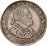 Austria Thaler (Ferdinand II Vienna) KM# 599 FERDINANDVS II D G ( V ) R I S A G H B REX coin obverse