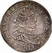 Austria Thaler (Ferdinand II Graz) KM# 628 FERDINANDVS II D G RO I S A G H B REX 1628 coin obverse Austria Thaler (Ferdinand II Graz) KM# 628 FERDINANDVS II D G RO I S A G H B REX 1628 coin obverse