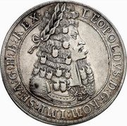 Austria Thaler (Leopold I Hall) KM# 1303.5 LEOPOLDVS D G ROM IMP SE A G H B REX coin obverse Austria Thaler (Leopold I Hall) KM# 1303.5 LEOPOLDVS D G ROM IMP SE A G H B REX coin obverse