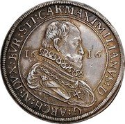 Austria Thaler Maximilian III 1616 CO KM# 205.1 MAXIMILIAMVS D G ARCH A DVX BVR STI CAR coin obverse
