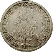 Austria Thaler Rudolf II Hall 1610 KM# 118.4 RVDOLPHVS II D G RO IM SE AV GE HV B REX coin obverse Austria Thaler Rudolf II Hall 1610 KM# 118.4 RVDOLPHVS II D G RO IM SE AV GE HV B REX coin obverse