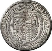 Austria Thaler (Rudolf II Hall) KM# 37.2 NECNON ARCHIDVCES AV DVC BVR COMIT TIROLI coin reverse Austria Thaler (Rudolf II Hall) KM# 37.2 NECNON ARCHIDVCES AV DVC BVR COMIT TIROLI coin reverse