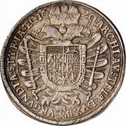 Austria Thaler Ferdinand II Graz 1620 KM# 263 ARCHI AVSTRIÆ DVX B VRGVNDIÆ STYRIÆ ETC 16 20 coin reverse Austria Thaler Ferdinand II Graz 1620 KM# 263 ARCHI AVSTRIÆ DVX B VRGVNDIÆ STYRIÆ ETC 16 20 coin reverse
