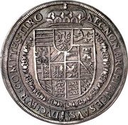 Austria Thaler (Rudolf II Hall) KM# 126.2 NECNON ARCHIDVCES AVS DVC BVR COMITES TIRO coin reverse Austria Thaler (Rudolf II Hall) KM# 126.2 NECNON ARCHIDVCES AVS DVC BVR COMITES TIRO coin reverse