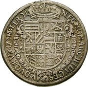 Austria Thaler Rudolf II Hall 1610 KM# 118.4 NEC NON ARCHIDVCES AV DVC BVRG COM TIROL coin reverse Austria Thaler Rudolf II Hall 1610 KM# 118.4 NEC NON ARCHIDVCES AV DVC BVRG COM TIROL coin reverse