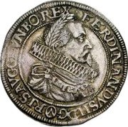 Austria Thaler Ferdinand II Vienna 16Z1 (c) KM# 268.2 FERDINANDVS II D G ( V ) R I S AVG G HVN BO REX coin obverse Austria Thaler Ferdinand II Vienna 16Z1 (c) KM# 268.2 FERDINANDVS II D G ( V ) R I S AVG G HVN BO REX coin obverse
