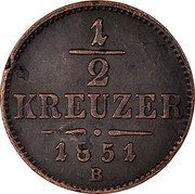 Austria 1/2 Kreuzer Franz Joseph I 1851 B KM# 2181 1/2 KREUZER 1851 A coin reverse Austria 1/2 Kreuzer Franz Joseph I 1851 B KM# 2181 1/2 KREUZER 1851 A coin reverse
