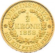 Austria 1/2 Krone Franz Joseph I 1858 A KM# 2251 VEREINSMÜNZE 1/2 KRONE 1858 100 EIN PFUND FEIN coin reverse Austria 1/2 Krone Franz Joseph I 1858 A KM# 2251 VEREINSMÜNZE 1/2 KRONE 1858 100 EIN PFUND FEIN coin reverse