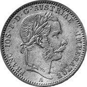 Austria 1/4 Florin Franz Joseph I 1866 A KM# 2215 FRANC IOS I D G AVSTRIAE IMPERATOR A coin obverse