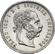 Austria 1/4 Florin Franz Joseph I 1872 KM# 2217 FRANC IOS I D G AVSTRIAE IMPERATOR A coin obverse Austria 1/4 Florin Franz Joseph I 1872 KM# 2217 FRANC IOS I D G AVSTRIAE IMPERATOR A coin obverse