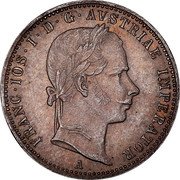 Austria 1/4 Florin Franz Joseph I 1858 A KM# 2213 FRANC·IOS·I·D·G·AVSTRIAE IMPERATOR A coin obverse Austria 1/4 Florin Franz Joseph I 1858 A KM# 2213 FRANC·IOS·I·D·G·AVSTRIAE IMPERATOR A coin obverse