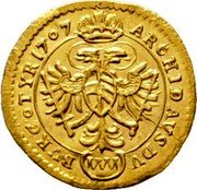 Austria 1/8 Ducat Joseph I Vienna 1707 KM# 1495 ARCHID AVST DVX (MM) BVR CO TYR coin reverse Austria 1/8 Ducat Joseph I Vienna 1707 KM# 1495 ARCHID AVST DVX (MM) BVR CO TYR coin reverse