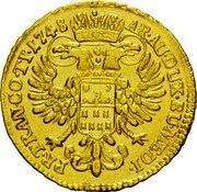 Austria 10 Ducat Maria Theresa 1748 KM# 1767 PR TRAN CO TY 1748 AR AU DUX BU MEDI coin reverse