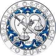 Austria 10 Euro Michael - The Protecting Angel 2017 Proof KM# 3267a R·E·P·U·B·L·I·K Ö·S·T·R·R·E·I·C·H 1·0 E·U·R·O 2017 coin obverse
