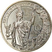 Austria 10 Euro 60 Years Second Republic 2005 KM# 3121 REPUBLIK OSTERREICH 10 EURO 2005 coin obverse Austria 10 Euro 60 Years Second Republic 2005 KM# 3121 REPUBLIK OSTERREICH 10 EURO 2005 coin obverse