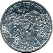 Austria 10 Euro (Iron Mountain. Erzberg) KM# 3185 REPUBLIK ÖSTERREICH ERZBERG 2010 10 EURO coin obverse