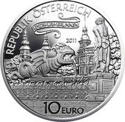 Austria 10 Euro (The Lindwurm at Klagenfurt) KM# 3197 REPUBLIK ÖSTERREICH 10 EURO 2011 LINDWURMBRUNNEN coin obverse Austria 10 Euro (The Lindwurm at Klagenfurt) KM# 3197 REPUBLIK ÖSTERREICH 10 EURO 2011 LINDWURMBRUNNEN coin obverse