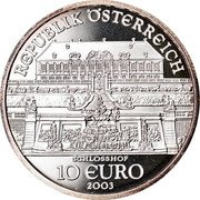 Austria 10 Euro Castle Hof 2003 KM# 3103 REPUBLIK ÖSTERREICH SCHLOSSHOF 10 EURO 2003 coin obverse Austria 10 Euro Castle Hof 2003 KM# 3103 REPUBLIK ÖSTERREICH SCHLOSSHOF 10 EURO 2003 coin obverse
