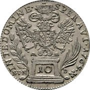 Austria 10 Kreuzer Maria Theresia 1765 B A-EVM-D(1766) KM# 2024 10 IN TE DOMINE SPERAVI coin reverse Austria 10 Kreuzer Maria Theresia 1765 B A-EVM-D(1766) KM# 2024 10 IN TE DOMINE SPERAVI coin reverse