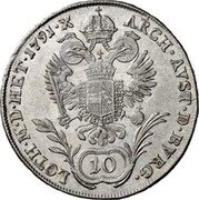 Austria 10 Kreuzer Leopold II 1791 A KM# 2096 10 ARCH AVST D BVRG LOTH M D HET coin reverse Austria 10 Kreuzer Leopold II 1791 A KM# 2096 10 ARCH AVST D BVRG LOTH M D HET coin reverse