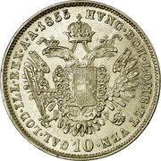 Austria 10 Kreuzer Franz Joseph I 1855 A KM# 2203 HVNG·BOH·LOMB·ET VEN GAL·LOD·ILL·REX·A·A·1855 ·10· coin reverse Austria 10 Kreuzer Franz Joseph I 1855 A KM# 2203 HVNG·BOH·LOMB·ET VEN GAL·LOD·ILL·REX·A·A·1855 ·10· coin reverse