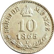 Austria 10 Kreuzer Franz Joseph I 1865 V KM# 2204 SCHEIDE MÜNZE 10 1859 M coin reverse Austria 10 Kreuzer Franz Joseph I 1865 V KM# 2204 SCHEIDE MÜNZE 10 1859 M coin reverse