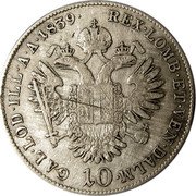 Austria 10 Kreuzer (Ferdinand I) KM# 2202 REX•LOMB•ET•VEN•DALM• GAL•LOD•ILL•A•A•1839• 10 coin reverse Austria 10 Kreuzer (Ferdinand I) KM# 2202 REX•LOMB•ET•VEN•DALM• GAL•LOD•ILL•A•A•1839• 10 coin reverse
