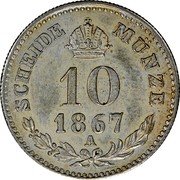 Austria 10 Kreuzer Franz Joseph I 1867 A KM# 2205 SCHEIDE MÜNZE 10 1867 A coin reverse Austria 10 Kreuzer Franz Joseph I 1867 A KM# 2205 SCHEIDE MÜNZE 10 1867 A coin reverse
