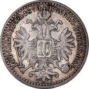 Austria 10 Kreuzer Franz Joseph I 1870 KM# 2206 HUNGAR·BOHEM·GAL·LOD·ILL·REX A·A· 10 coin reverse Austria 10 Kreuzer Franz Joseph I 1870 KM# 2206 HUNGAR·BOHEM·GAL·LOD·ILL·REX A·A· 10 coin reverse