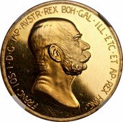 Austria 100 Corona 60th Anniversary of the Reign of Franz Joseph I ND KM# 2812 FRANC·IOS·I·D·G·IMP·AVSTR·REX BOH·GAL·ILL·ETC·ET AP·REX HUNG· coin obverse