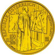 Austria 100 Euro Treasures of Art-Painting - Gustav Klimt 2003 Proof KM# 3108 REPUBLIK ÖSTERREICH GUSTAV KLIMT 100 EURO 1862 2003 1918 H.WÄHNER coin obverse Austria 100 Euro Treasures of Art-Painting - Gustav Klimt 2003 Proof KM# 3108 REPUBLIK ÖSTERREICH GUSTAV KLIMT 100 EURO 1862 2003 1918 H.WÄHNER coin obverse