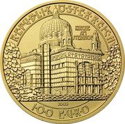 Austria 100 Euro Steinhof Church-Viennese Art Nouveau 2005 Proof KM# 3128 100 EURO 2005 KIRCHE AM STEINHOF REPUBLIK ÖSTERREICH coin obverse