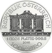 Austria 100 Euro Vienna Philharmonic 2016 KM# 3261 REPUBLIK ÖSTERREICH 1 UNZE PLATIN 999.5 2016 100 EURO coin obverse Austria 100 Euro Vienna Philharmonic 2016 KM# 3261 REPUBLIK ÖSTERREICH 1 UNZE PLATIN 999.5 2016 100 EURO coin obverse