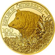 Austria 100 Euro Wildlife in our sights - The Wild Boar 2014 Proof KM# 3236 100 EURO 2014 REPUBLIK ÖSTERREICH coin obverse Austria 100 Euro Wildlife in our sights - The Wild Boar 2014 Proof KM# 3236 100 EURO 2014 REPUBLIK ÖSTERREICH coin obverse