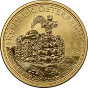 Austria 100 Euro The Crown of the Holy Roman Empire 2008 Proof KM# 3160 REPUBLIK ÖSTERREICH 2008 100 EURO KRONE DES HL. RÖMISCHEN REICHES coin obverse