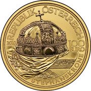 Austria 100 Euro The hungarian crown of St. Stephen 2010 Proof KM# 3191 REPUBLIK ÖSTERREICH 100 EURO STEPHANSKRONE coin obverse
